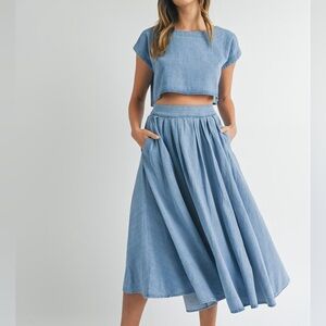 Blue A-Line Midi Skirt